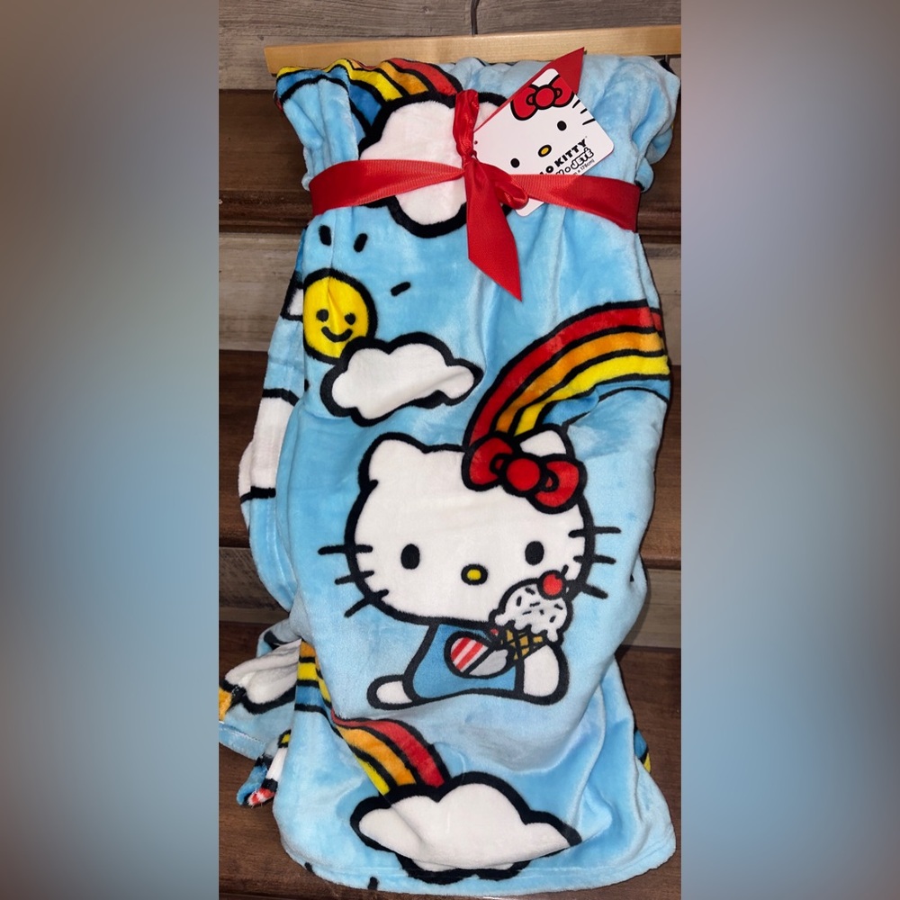 Super Cute  🥰 Hello Kitty Blue Ice Cream & Rainbow 🌈 Throw Blanket 60”x70” - NEW